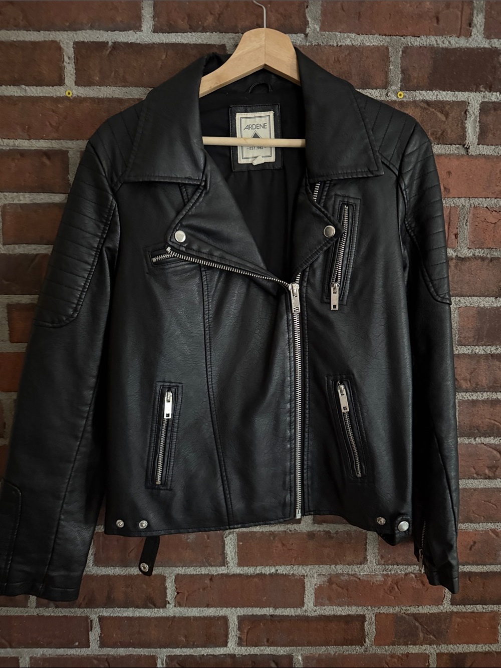 Ardene Black Faux Leather Biker Jacket with Zippers